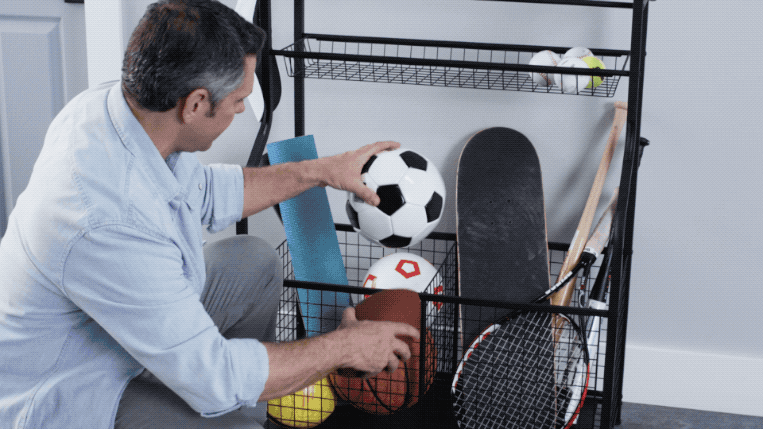 How To Organize Sports Gear The Container Reclaim Your Garage E Racks Bins And Hooks Will Keep Sports Gear From Taking Over