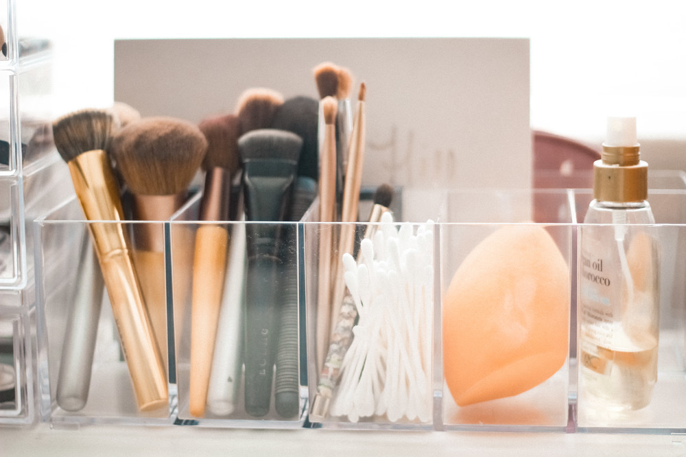 A Vanity Gets Organized Container Stories With The Clarity Cosmetic Vanity Organizer I Can Stand My Makeup Brushes Up Instead Of Cramming Them Into A Bag Not Only Is It Easier To Access